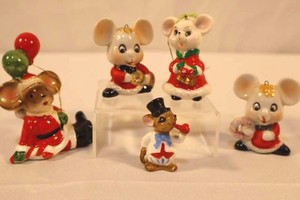 Vintage 1980 Christmas Mice Ornament Collection (Lot of 5)