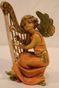 Vintage Fontanini Angel Playing Harp 6in Made in Italy