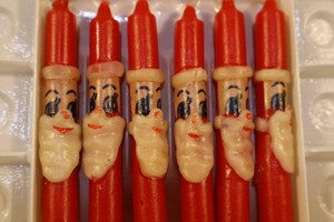 Vintage 1960s Santa Candles & Flocked Bird Ornaments Mixed Lot