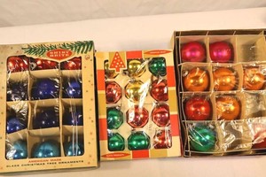 Vintage Glass Christmas Ornaments in Original Boxes (Lot of 3)