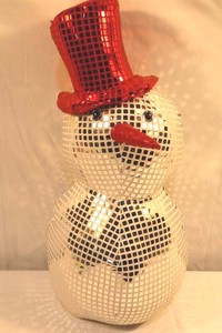 Discoball Mirrored Mosaic Snowman With Red Top Hat - 26 Tall