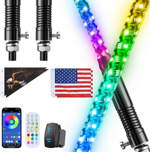 Ehaho 2PCS 3FT Whip Lights wSpring Base, RGB Chasing, APP & Remote Control