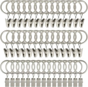WeeksEight 44 Pack Curtain Rings with Clips, 1 in ID, Matte Silver