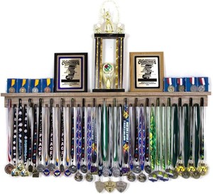 MedalAwardsRack 4ft- Premier Medal Hanger Display Rack and Trophy Shelf for Gymnastics, Soccer, Basketball, Football, and More. The Largest Medal and Award Display- 48