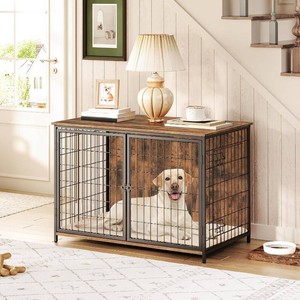$130 MAHANCRIS Dog Crate Furniture with Cushion, Wooden Dog Kennel with Double Doors, Heavy Duty Dog Cage for SmallMediumLarge Dogs, Indoor Dog House End Table, 39.4 L, Rustic Brown DCHR10701