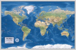 Physical World Map Poster, Laminated 36 x 24  Terrain Colors Show Mountains, Deserts & Ocean Depths  Extra-Legible Labels for Classroom & Homeschool  Ships Rolled, Never Folded  South of Kings World Ranger