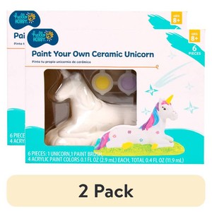 (2 pack) Hello Hobby Paint Your Own Ceramic Unicorn Kit, 6 Pieces, Boys and Girls, Child, Ages 6
