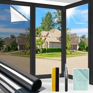 One Way Window Privacy Film Reflective Mirror Home Window Tint, Daytime Privacy Heat Control Anti UV Glass Tinting for Home Self Adhesive, Black-Silver, 29.5 x 78.7