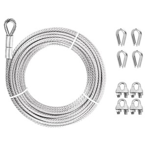 12 Steel Cable, Sunwuk 10Ft 7x19 Strand Aircraft Cable with Loops, 23000 Lbs Breaking Strength, Heavy Duty Wire Rope with Clamps and Thimbles for Zipline, Industrial, Towing, Winch Cable