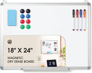 U Brands 18 x 24 Magnetic White Board Value Pack with Markers and Magnets