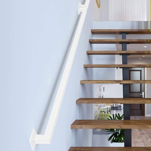 3FT White Iron Hand Railing, Sturdy Safety Staircase Handrails Wall Mount, 500lbs Load Capacity Industrial Iron Railing Pipe Handrail for Indoor Stairs, Outdoor Deck Loft Porch, Non-Slip and Rust