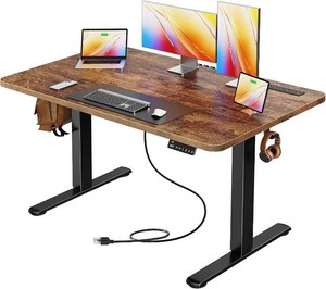 $120 Huuger 47 X 24 Inch Electric Standing Desk with Power Outlets and USB-C Port, Height Adjustable Desk, Sit Stand Desk for Home Office, Computer & Gaming Desk, Stable Steel Frame, Rustic Brown