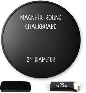 Better Office Products Large Round Magnetic Chalkboard with Wooden Frame for The Home & Office, 24x24 with Mounting Hardware, 4-Piece Chalk Set, and Eraser Included (Solid Black)