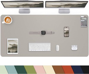 Leather Desk Pad Protector, Large Office Mat & Mouse Pad, Non-Slip Laptop Desk Blotter, Waterproof Writing Pad (Light Grey, 48 x 24)