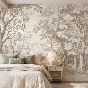 $150 Beige Forest Peel and Stick Wallpaper Landscape Wall Mural