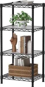 4 Small Shelves Storage Shelf Wire Shelving Unit Metal Shelf Adjustable Organizers Storage Shelving with Wheels for Bathroom Laundry Room Kitchen Pantry11.5D x 17.3W x 44.5H Black