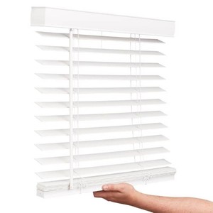$124 Lotus & Windoware Cordless 2 Faux Wood Room Darkening Horizontal Blind, Snow White