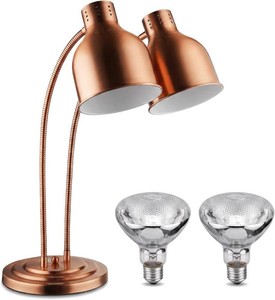 $218 Dual Heads Food Heat Lamp with 500w Bulb Food Warmer Infrared Heating Lamp Countertop Restaurant Kitchen (Double Head(Copper))