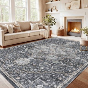 $119 AMADA 8x10 Washable Area Rug for Living Room, GrayGold, Vintage Pattern