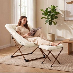 $124 Youtanic Comfy Oversized Saucer Chair with Ottoman,Soft Faux Fur Reading Lounge Chair for Adults,Stable X-Large Metal Frame and Non-Slip Pad,Cozy Chair for Bedroom, Living Room, Dorm, Office, Beige