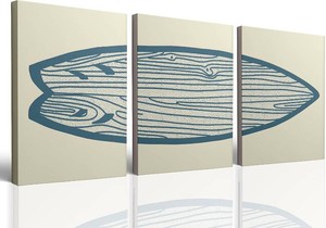 Framed Surfboard Poster Wall Art 3 Pieces Blue Watercolor Line Surfboard Canvas Painting Prints Wall Decor Sea and Surf Pictures for Beach House Living Room Bedroom Decor 24x31 inch Wrapped Canvas