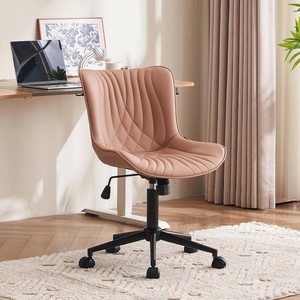 $200 YOUTASTE Pink Modern Office Chair, Faux Leather Armless Desk Chair with Wheels, Height Adjustable, Swivel, Rocking, 300 lbs Capacity, Metal Base, for Home Office Vanity