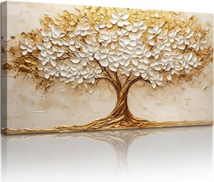 crmotu Tree of Life Large Wall Art, Blooming Flower Tree Prints 20x40 In Gilded Tree 40L x 20W