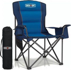 Overmont Oversized Folding Camping Chair - 450lbs Support with Padded Cushion Cooler Pockets - Heavy Duty Collapsible Chairs for Sports Garden Beach Fishing Blue Blue 1pc