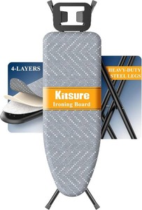 Kitsure Folding Ironing Board - Height Adjustable Iron Board in Full Size, Wobble-Free & Heavy-Duty Ironing Board with Cover and Pad for Heat Resistance, Grey, 43 L x 13 W x 35.8 H