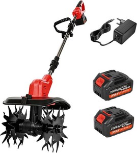 Cordless Electric Tiller for Gardening, Garden Tiller, Cordless Cultivator, Rototiller, 800W Brushless Motor w 2X 6.0Ah Batteries, 9 Tilling Width & 6.6 Depth, 360 RPM, 4 Steel Blades, Hand Tiller