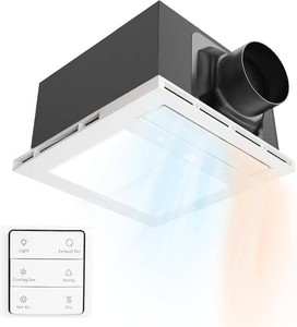 $130 4-in-1 Bathroom Exhaust Fan with Heater and Light, Metal Frame, 1600w Heating Power, 110CFM, 1.5 Sone Bathroom Vent Fan with Heater, Suitable for Bathrooms, Hotels, Toilets