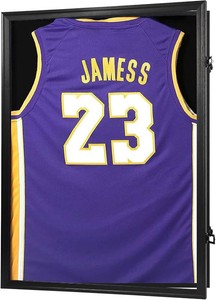 Jersey Frame Display Case, Black Locks Shadow Box Sports Jersey Frame with UV Protection Acrylic and 2 Hanger for Baseball Basketball Football Soccer Hockey Shirt,Uniform, Graduates, Black