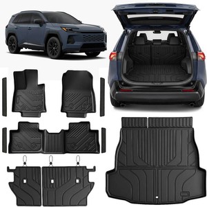 $160 TPE Floor Mats Set for Toyota RAV4 PHEV 2026, All Weather TPE Custom Fit Floor Liners & Cargo Liner & Backrest Mats (Plug-in Hybrid), Car Floor Mats Accessorie, Black