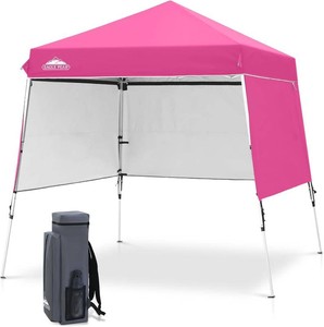 $125 Gray color EAGLE PEAK Day Tripper 8x8 Aluminum Super-Lightweight Slant Leg Pop Up Canopy with 3 Removable Walls, Instant Outdoor Backpack Canopy Tent, Outside Beach Folding Sun Shelter, 8x8 Base 6x6 Top,