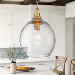 Untrammelife Gold Hammered Glass Globe Pendant Light, Kitchen Island Brass