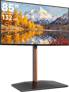 $126 Pegzone Universal Swivel Floor TV Stand with Wood for 32-85 Inch Screen