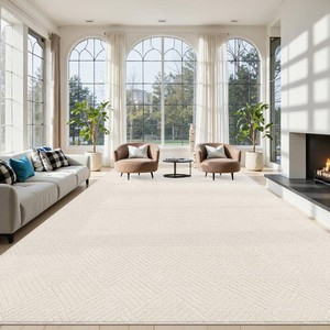 $160 Vaukki 9x12 Living Room Area Rug, Beige Soft Geometric Fluffy Bedroom Mat