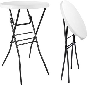 pollilar Cocktail Table 28in Bar Height Folding High Top Table White