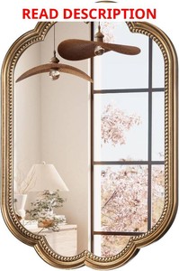 Scalloped Mirror for Bathroom, 20 x 36 Antique Brass Mirror