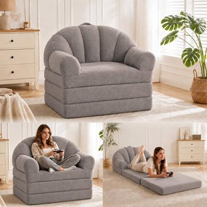 $146 Shell-Shaped Folding Sofa Bed, Gray