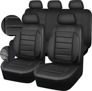 CAR PASS Leather Seat Covers Full Set Universal Water Resistant 3D Foam Back Support, Luxury Comfort Automotive 5 Seat Covers All Season Fit for SUV,Sedan,Van, Airbag Compatible Elegance(Pure Black)