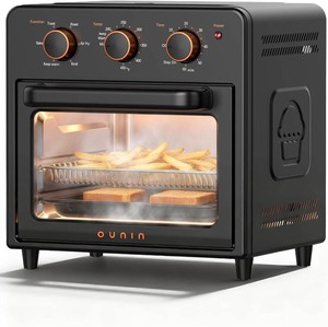 OUNIN Air Fryer Toaster Oven with Steam Infusion, 12 QT Compact Countertop Oven, 6-in-1 Stainless Steel Combo Bakes, Broils, Grills & Warms, Fast Preheat, 60-Minute Timer   Small Kitchen Friendly