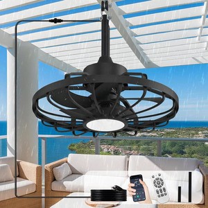 Depuley Gazebo Fans Outdoor Hanging 20 Inch Black Plug In Caged Outdoor Fan with Light and APP Remote Control - Waterproof Ceiling Fan for Patio Porch Pergola Reversible DC Motor