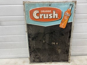 Vintage Orange Crush tin litho chalkboard menu board sign