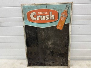 Vintage Orange Crush tin litho chalkboard menu board sign