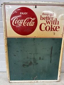 Vintage Coca Cola tin litho chalkboard menu board sign