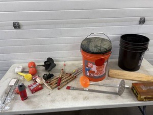 Ice Fishing Lot with Rods, tackle box,  Ice Scoops and more