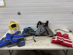 Spoon Ice Auger, Life Jackets and Minnow Bucket