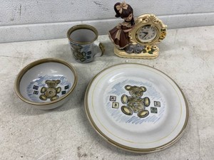 Vintage Child Room Dcor,  Louisville Stoneware Plates and Ceramic Figure