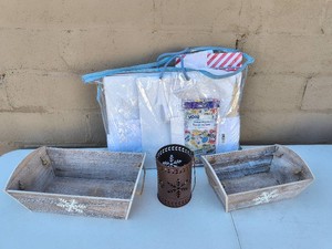 Rustic Decorative Bins, Metal Candle Holder, Gift Boxes-Christmas Themed